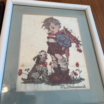Lot 3 Hummel Needlepoint Pictures & 1 Print 4471/5000