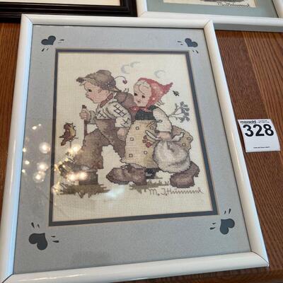 Lot 3 Hummel Needlepoint Pictures & 1 Print 4471/5000