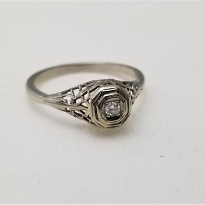 Lot #175  Modest Antique Engagement Ring with small diamond - 14kt