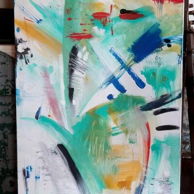 Large modern abstract painting with vertical format