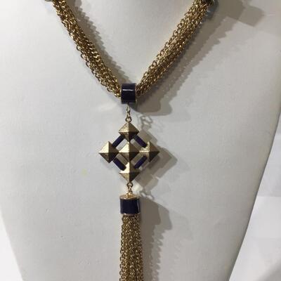 Vintage goldtone blue enamel fashion necklace