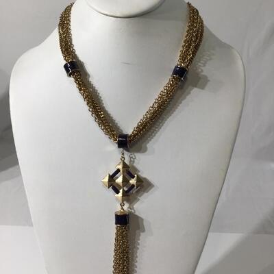 Vintage goldtone blue enamel fashion necklace