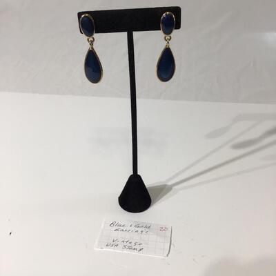 Vintage gold tone and blue enamel earrings