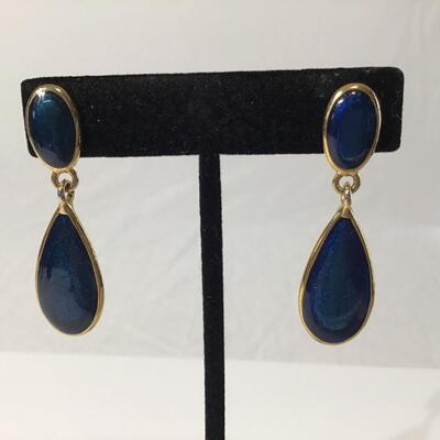 Vintage gold tone and blue enamel earrings