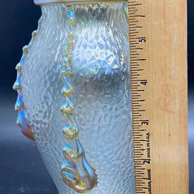 Vintage Antique Loetz Nautilus Vase Iridescent Gold Textured Blown Glass