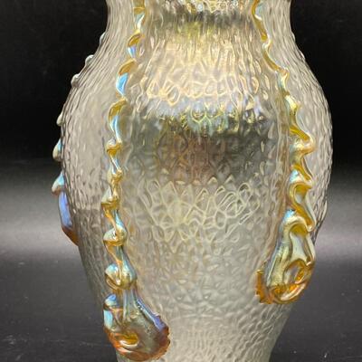Vintage Antique Loetz Nautilus Vase Iridescent Gold Textured Blown Glass
