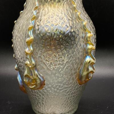 Vintage Antique Loetz Nautilus Vase Iridescent Gold Textured Blown Glass