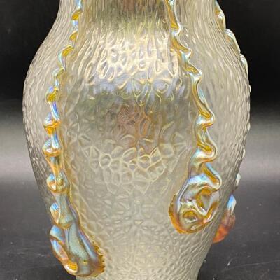 Vintage Antique Loetz Nautilus Vase Iridescent Gold Textured Blown Glass