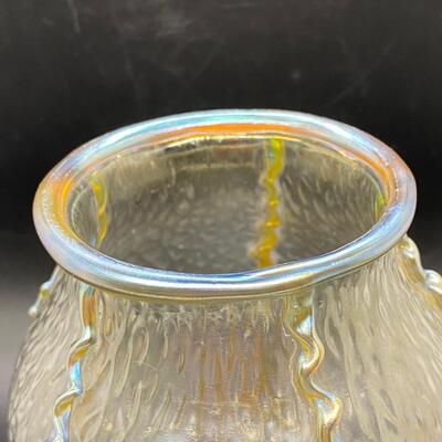 Vintage Antique Loetz Nautilus Vase Iridescent Gold Textured Blown Glass