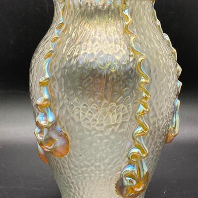 Vintage Antique Loetz Nautilus Vase Iridescent Gold Textured Blown Glass