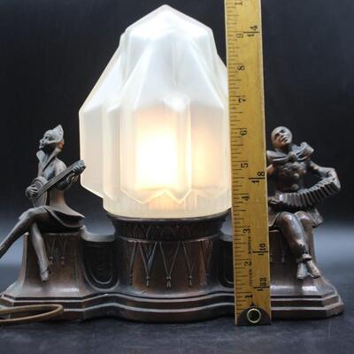 Antique Art Deco Harlequin & Pierrot Bronze Metal Cast Radio Lamp