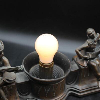 Antique Art Deco Harlequin & Pierrot Bronze Metal Cast Radio Lamp
