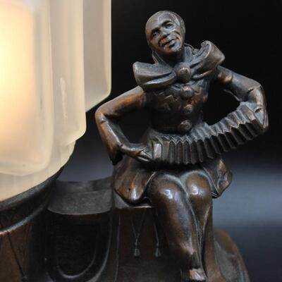 Antique Art Deco Harlequin & Pierrot Bronze Metal Cast Radio Lamp