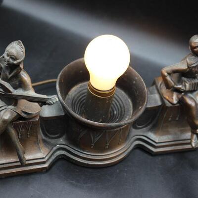 Antique Art Deco Harlequin & Pierrot Bronze Metal Cast Radio Lamp