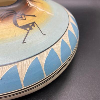 Native American Navajo Artist Alvin Colorful Painted Etched Seed Bowl