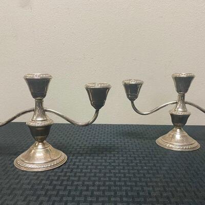 Pair of Weighted Sterling Silver Candelabra Two Arm Three Candle Holders