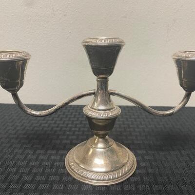 Pair of Weighted Sterling Silver Candelabra Two Arm Three Candle Holders