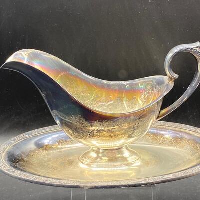 Vintage Antique Rogers & Bro Silver Plate Gravy Sauce Boat with Attached Drip Plate