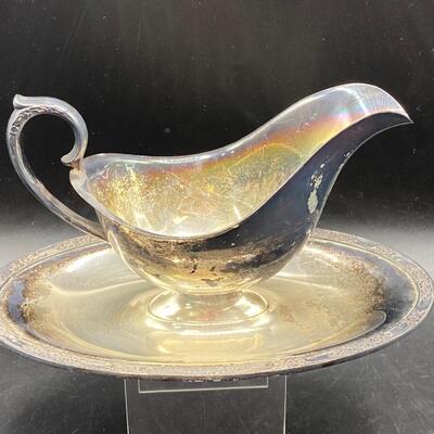 Vintage Antique Rogers & Bro Silver Plate Gravy Sauce Boat with Attached Drip Plate