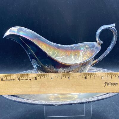 Vintage Antique Rogers & Bro Silver Plate Gravy Sauce Boat with Attached Drip Plate