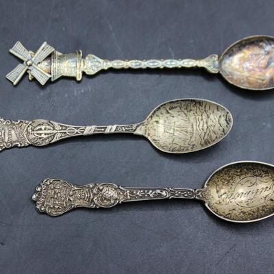 Set of 3 Vintage Antique Small Collector Spoons Sterling Silver Plate