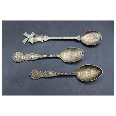 Set of 3 Vintage Antique Small Collector Spoons Sterling Silver Plate