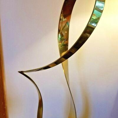 Tall Distinctive Rare Modernist Brass Ribbon Sculpture Signed by Jere '1984