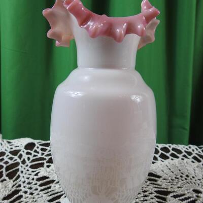 Vintage Bristol Glass Ruffled Vase