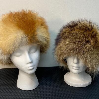 Pair of Real Fox Fur Ushanka Winter Hats