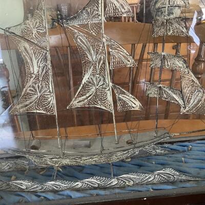 Antique Filigre Sterling Silver Sailboat