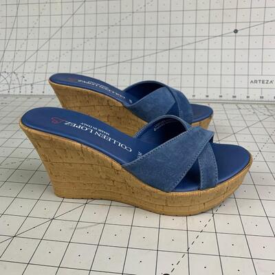 #145 Colleen Lopez Blue Wedge New In Box (Size 6.5)