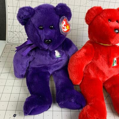 #185 Vintage Ty Beanie Babies PRINCESS DIANA Purple Bear + Osito Red Mexico Bear & Cherised Teddy