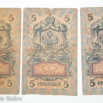 3 - 1909 RUSSIAN - 5 RUBLE NOTES