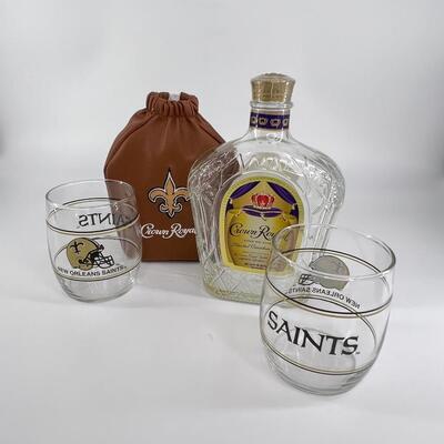CROWN ROYAL ~ Saints Crown Royal Bottle Cover & Two (2) Saints Bar Glasses