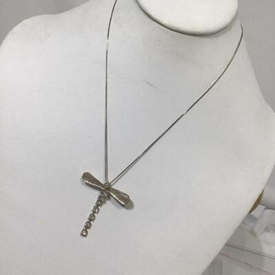 925 Necklace With Dragonfly Pendant With Faux Diamonds