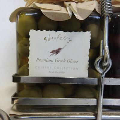 3 pc Glass Kitchen, Shonfeld's Vinegar and Olive Racks