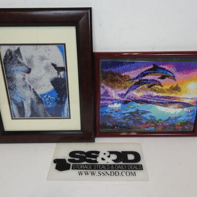 2 pc Framed Animal Decor: Diamond Craft Pictures