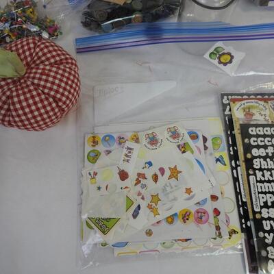 18+ Craft Lot: Red Mesh, Buttons, Seashells, Stamps, Pins