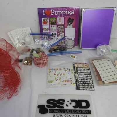 18+ Craft Lot: Red Mesh, Buttons, Seashells, Stamps, Pins