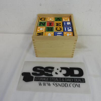 Box of 36 Wooden Children's Alphabet Blocks, No Lid