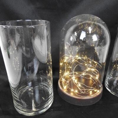 5 pc Large Glass, 2 Round Vases, 2 Cylinder Vases, Battery Operated Lights