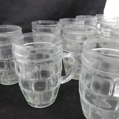 13 Green Glasses, Glass Mugs, Root Beer Barrel Design