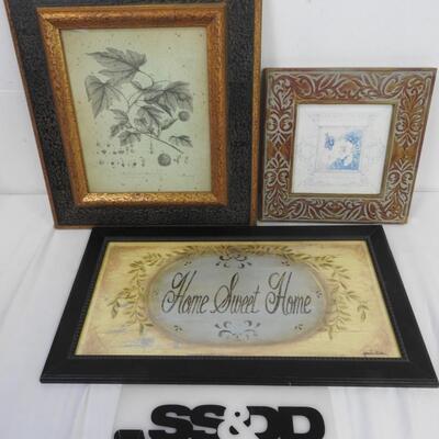 3 Framed Art Pieces, Home Sweet Home, Square and Rectangle Frames