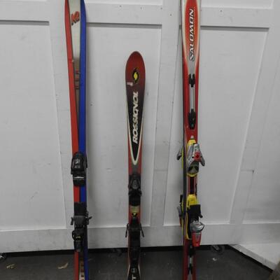 3 Pairs of Skis: Rossignol, Salomon, K2 USA, Lengths As Shown - Good Condition