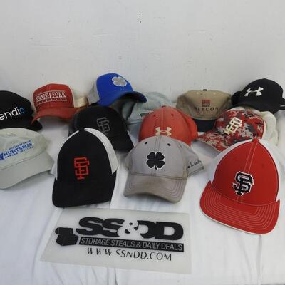 14 Hats: Black and Red Under Armor, American Flag, Spanish Fork Hats