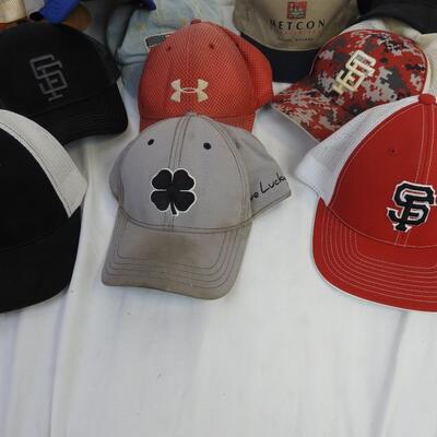 14 Hats: Black and Red Under Armor, American Flag, Spanish Fork Hats