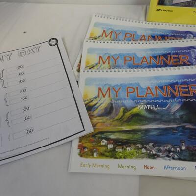 4 Student Blank Planners and Calendar, Pre-Algebra Basic Math 2 Tests & Textbook