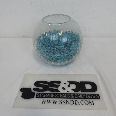 Glass Bowl with Small Baby Blue Pebbles