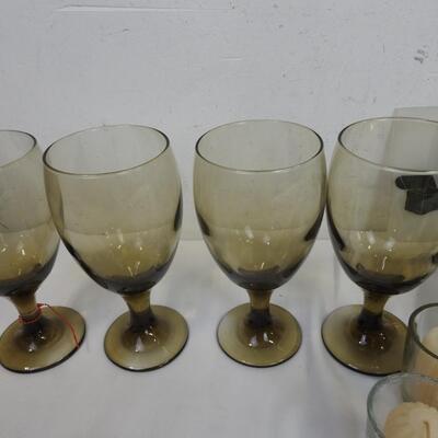 Kitchen DÃ©cor: Candles, 8 Correlle Plates, 4 Black Wine Glasses, Swan Ceramic