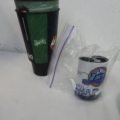 Jazz NBA Merch: Drawstring Bag, 2 Plastic Cups, 2 Water Bottles, Can Koozie